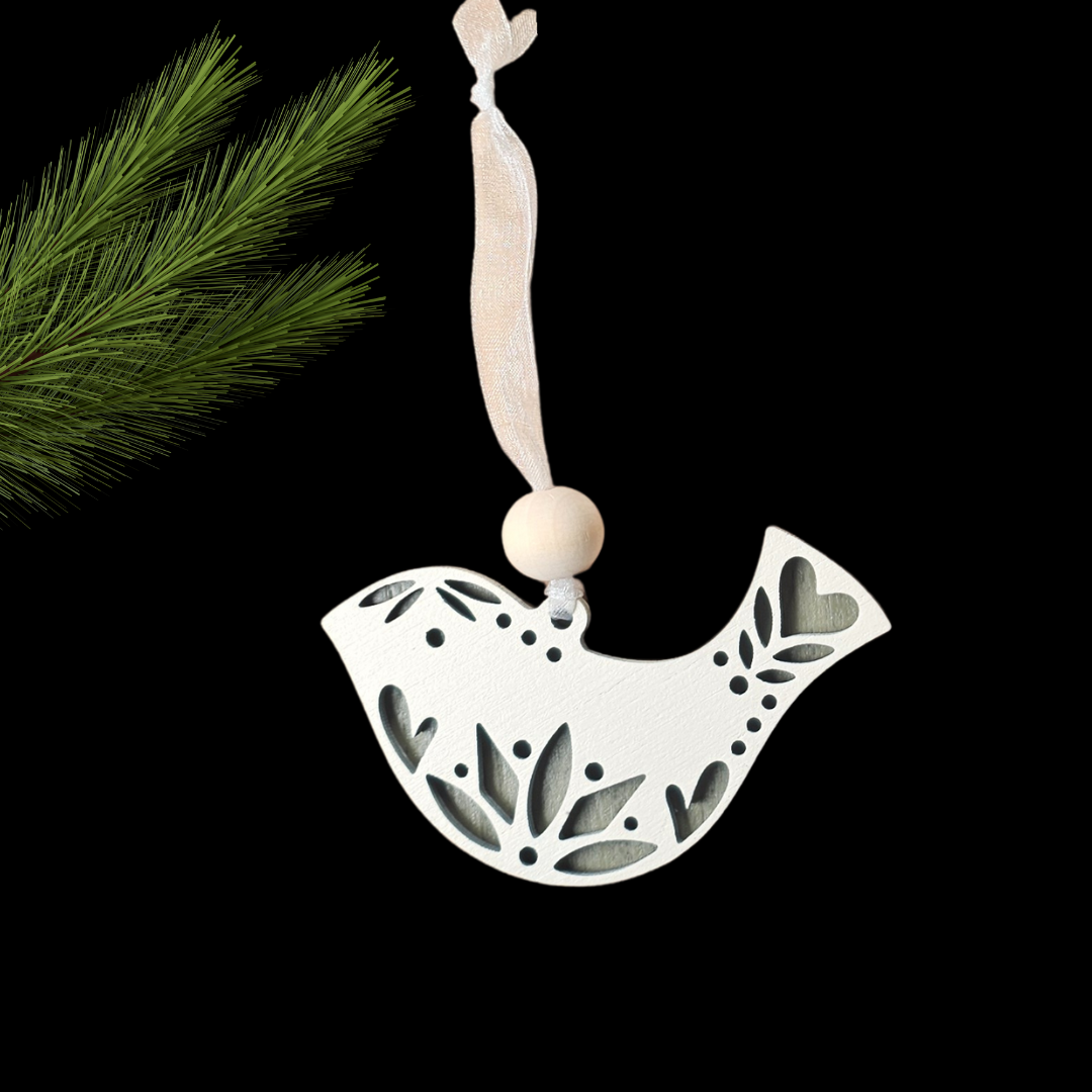 Scandinavian Inspired Ornaments In Natural Green and Oatmeal