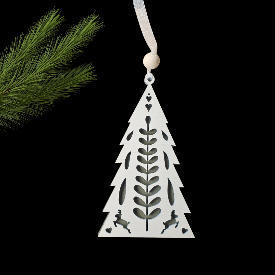 Scandinavian Inspired Ornaments In Natural Green and Oatmeal